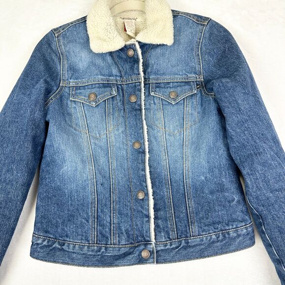 Abercrombie Fitch Vintage Y2k Sherpa Denim Jacket Size Small 90s Trucker Western - Picture 3 of 8